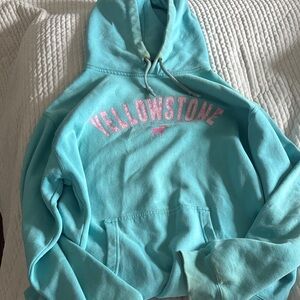 Yellowstone Mint Blue Hoodie with Pink Lettering